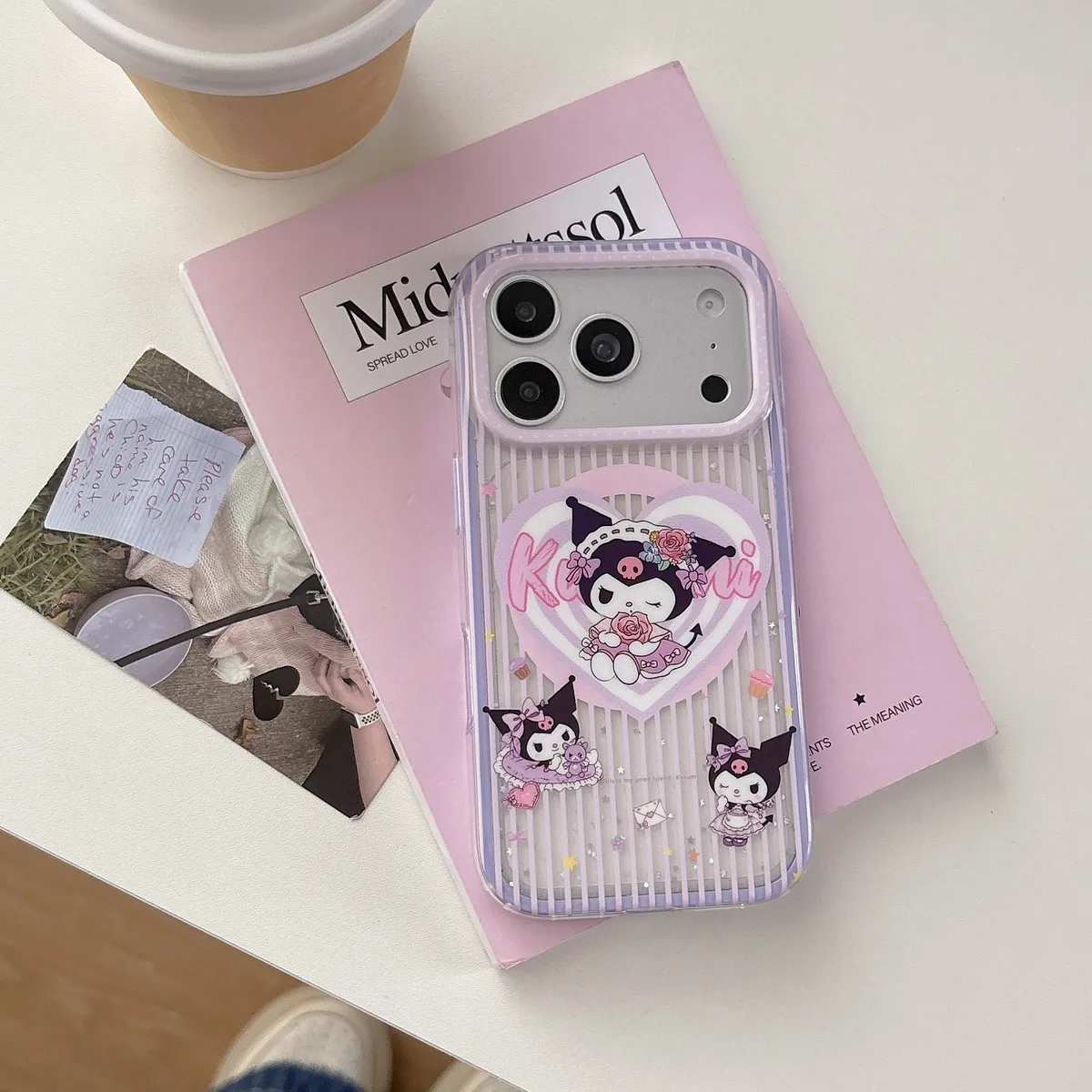 Kuromi Heart Pop Phone Case with Beaded Strap & Pop Socket for iPhone 17 16 15 14 13 Pro Max — MagSafe